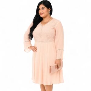 CATO Women's Midi Lace Dress 2X Rayon Polyester Peach Floral Formal Wedding